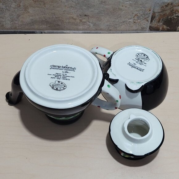 Temptations by Tara 3 Piece Ceramic Stacking Penguin Teapot Mug Cup Set - Picture 5 of 14